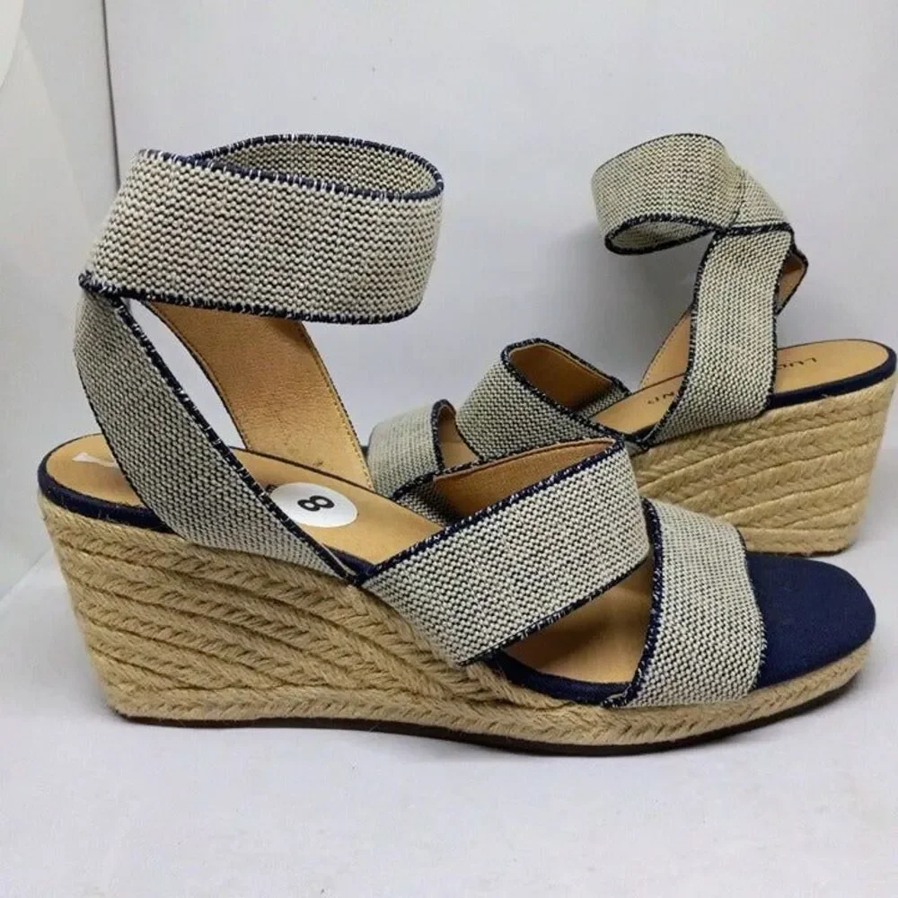 Lucky Brand Mindara Size 8 Woven Espadrille Wedge-Elastic Ankle Band-Jute-NWOT